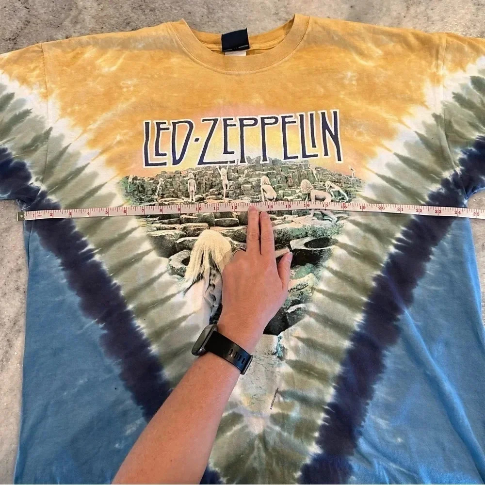 Vintage Led Zeppelin Houses Of The Holy Liquid Blue Tie Dye Band Shirt Mens XL - Picture 9 of 12